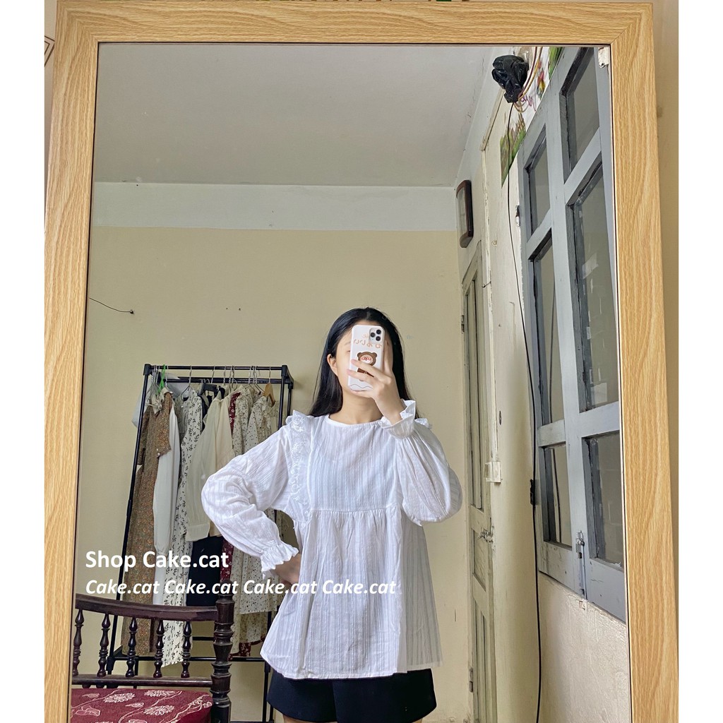 [CÓ SẴN] ÁO SƠ MI BABYDOLL TAY BO CHUN XÒE ULZZANG STYLE Phong cách bánh bèo (video ảnh thật)