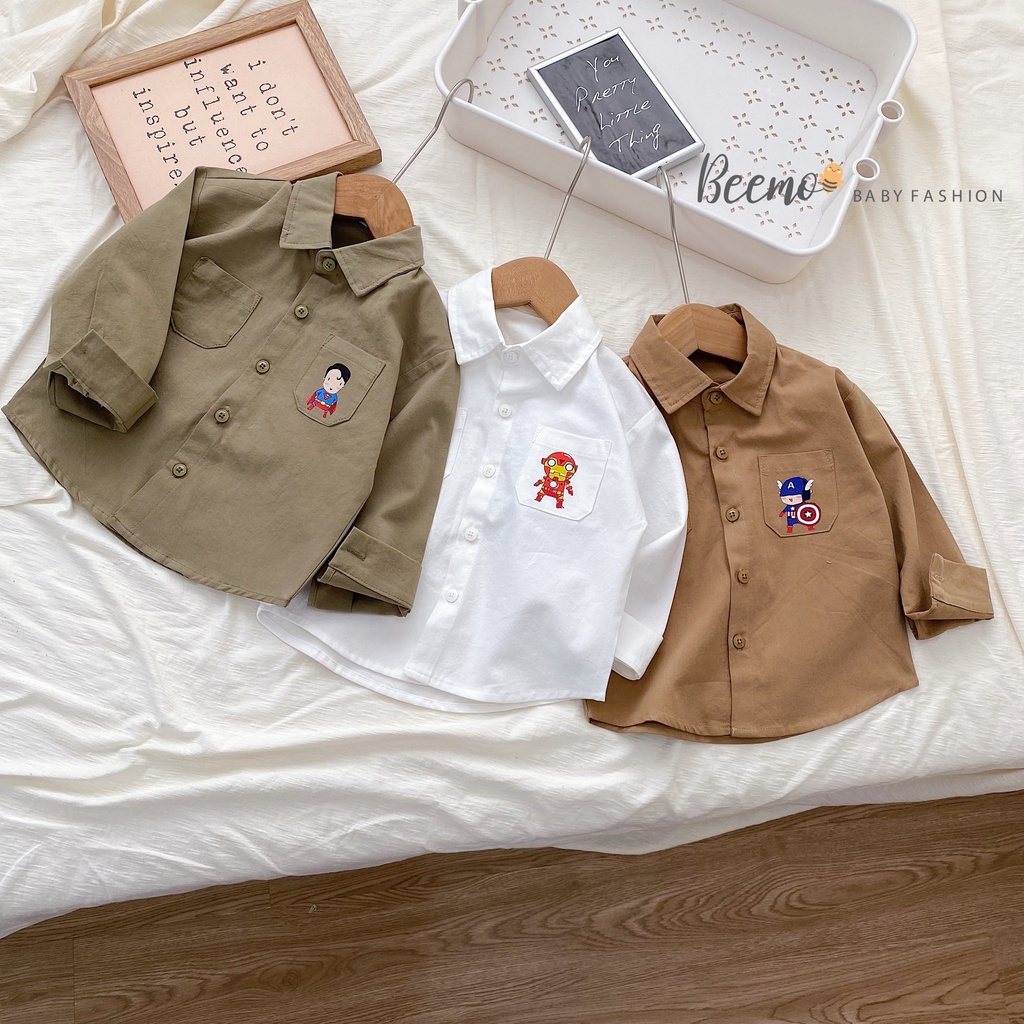 Áo Sơmi thu đông Dài Tay in Hình chibi Siêu anh Hùng Cho Bé Trai