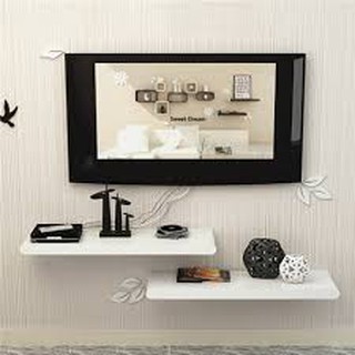 Kệ Tivi treo tường bộ 2 thanh gỗ Hộp ngang 80cm sâu 24cm gỗ dày 3,5cm để đồ chắc chắn (Trắng hoặc Đen)