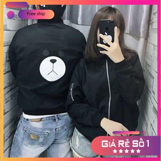 Áo khoác kaki cặp đôi nam nữ hình gấu thu đông 2019_Ảnh thật