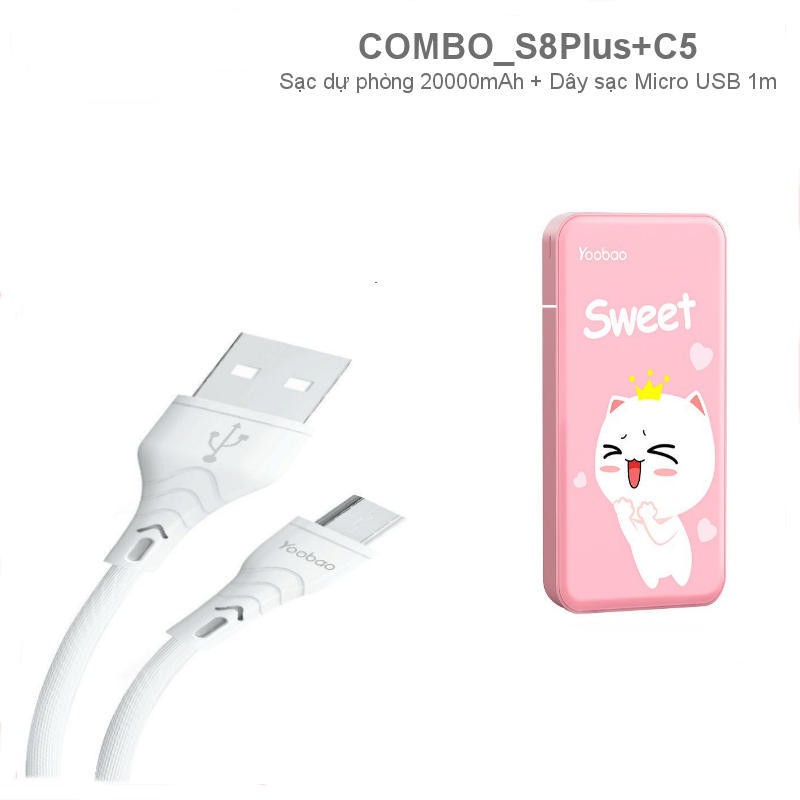 Combo sạc dự phòng 20000mAh và dây sạc micro USB dài 1m YOOBAO - CBO S8Plus C5