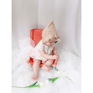 Set yếm + mũ thô chóp nhọn bé gái set yếm + nón bonnet size 0-2y thô thêu style Hàn byNayoung
