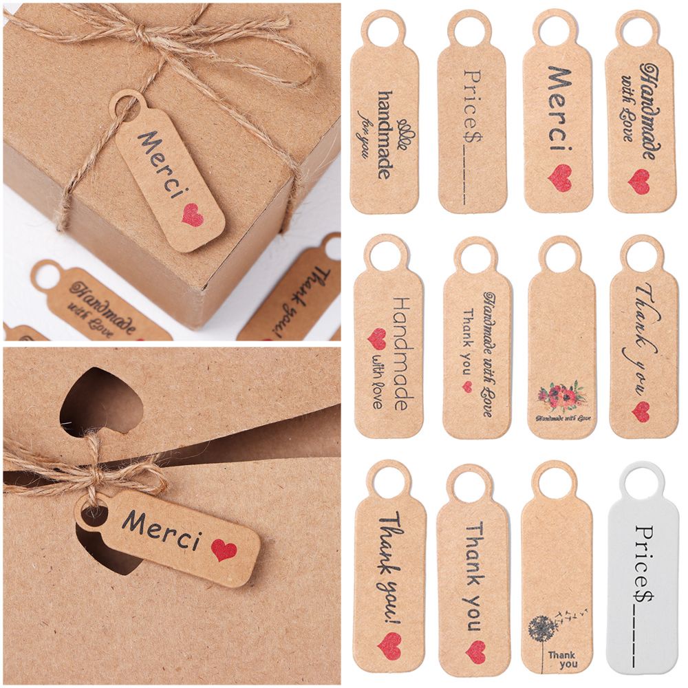 UUMIR Set 100 thẻ giấy 4.5*1.5cm in chữ Handmade with Love dành cho trang trí quà tặng