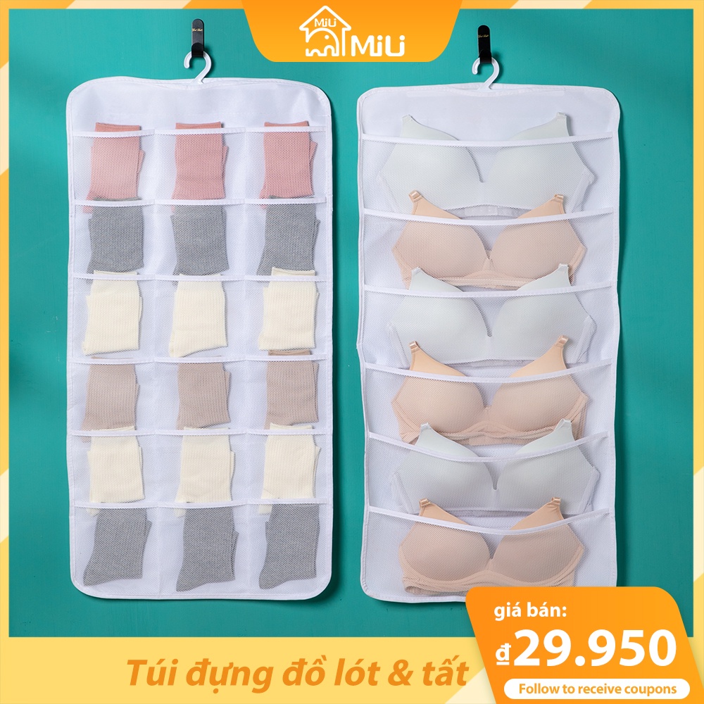 MILI🌈 Túi lưu trữ Treo 6 lưới / 12 lưới / 18 lưới Hộp lưu trữ đồ lót chống bụi Hộp đựng đồ lót áo ngực Vớ phân loại Túi treo cửa sau giá treo tủ quần áo