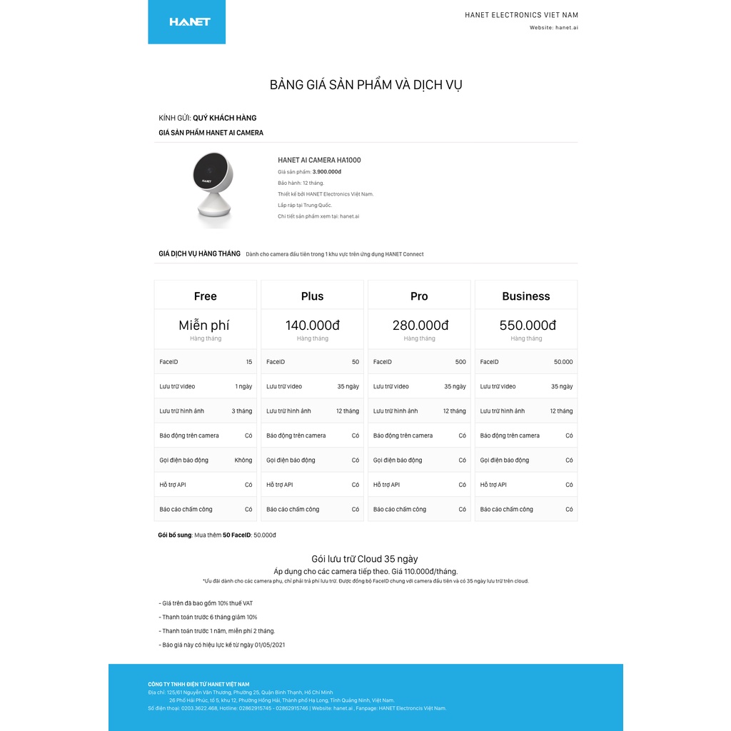 Camera wifi AI Hanet HA1000 2K- trí tuệ nhân tạo, chấm công khuôn mặt, nhắc nhở đeo khẩu trang, báo động | BigBuy360 - bigbuy360.vn