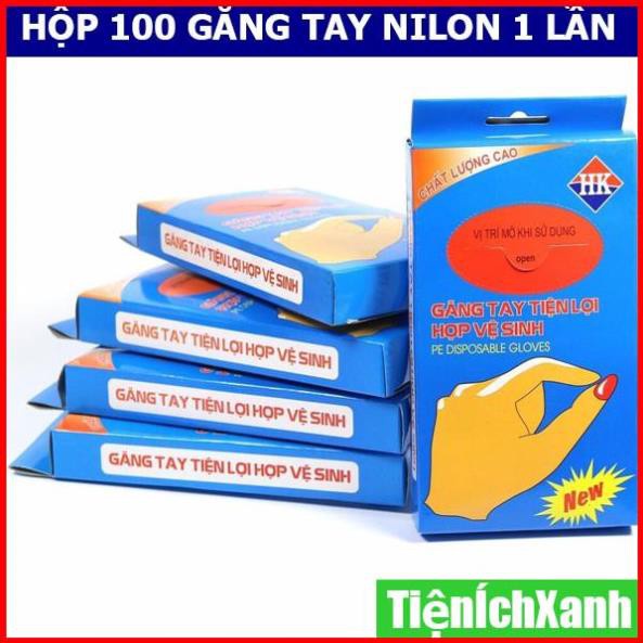 Hộp 100 găng tay nilong Tiện Ích Xanh dùng 1 lần làm bếp tiện dụng