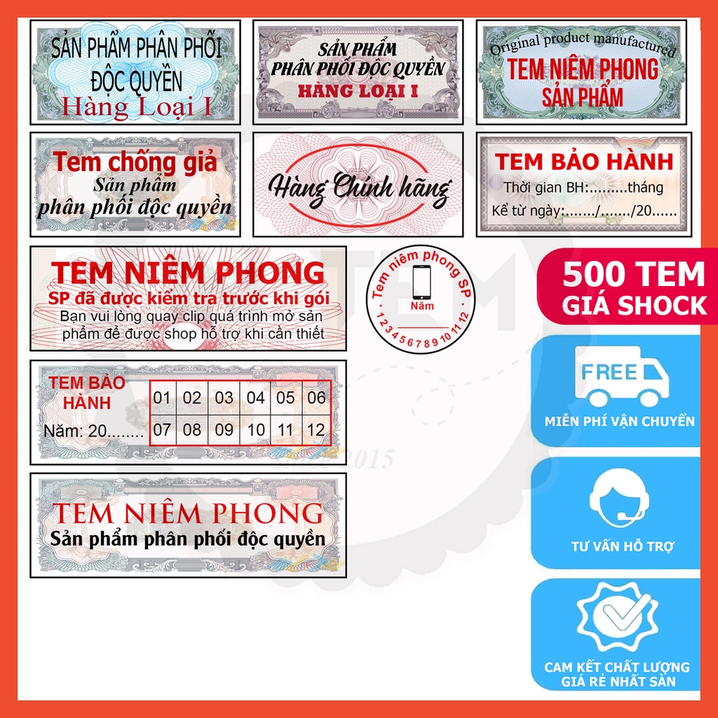500 cái TEM VỠ niêm phong IN SẴN (10 loại)