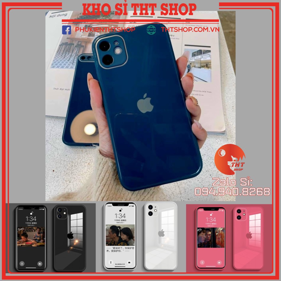 Ốp lưng mặt kính cường lực giả viền vuông Ip12 cho Iphone 6plus/6s plus/7plus/8plus/x/xs/xs max/11/11 pro/11 promax/12