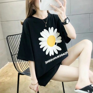 Áo thun tay lỡ mymy dáng form rộng free size 68kg hình hoa cúc peace to - y01
