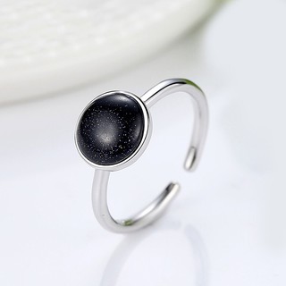 Nhẫn Bạc, Nhẫn Tay Bạc Nữ Cao Cấp Mặt Đá Đen Tròn N2470