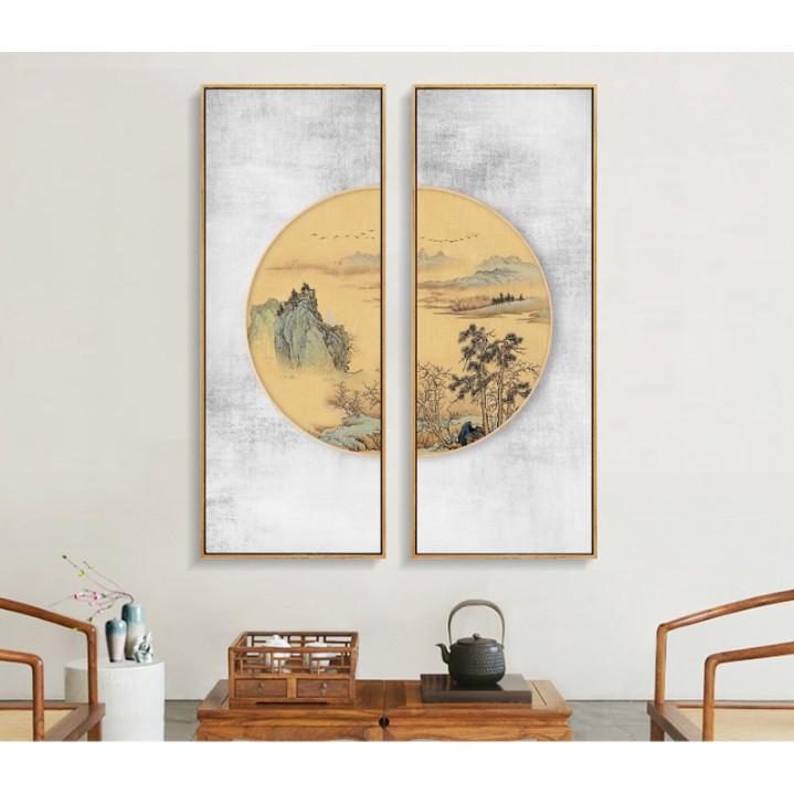 Bộ 2 Tranh Treo Tường Canvas Thuỷ Mặc Có Màu 30 x 75 cm x 2 TTT-0500
