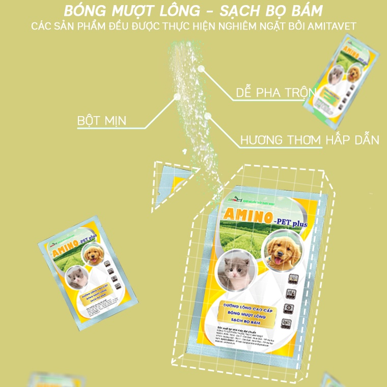 Dưỡng lông chó mèo AMINO-PET Plus 150G AMITAVET giúp chăm sóc thú cưng bóng mượt kích thích mọc lông từ bên trong