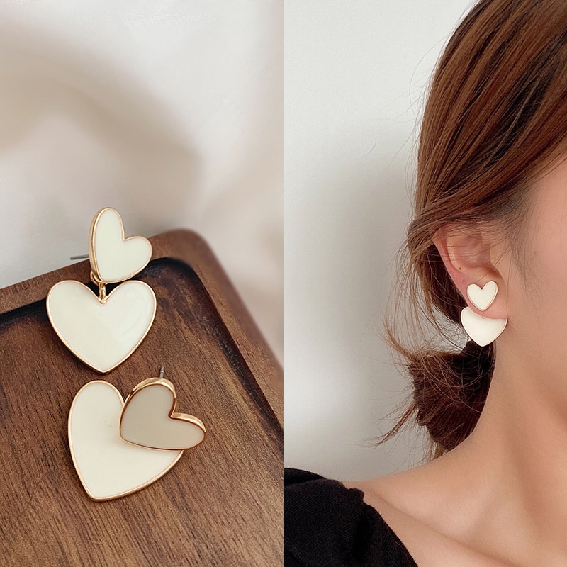 Bông tai mạ bạc 925 hình trái tim phong cách Hàn Quốc đơn giản cho nữ