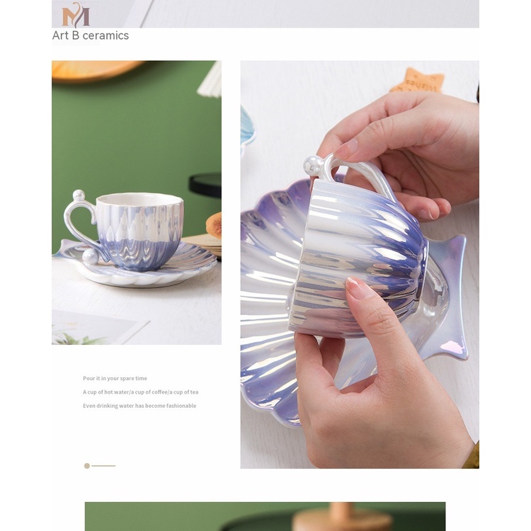 Cốc Sứ Uống Cà Phê Hình Vỏ Sò Màu Gradient Phong Cách Châu Âu