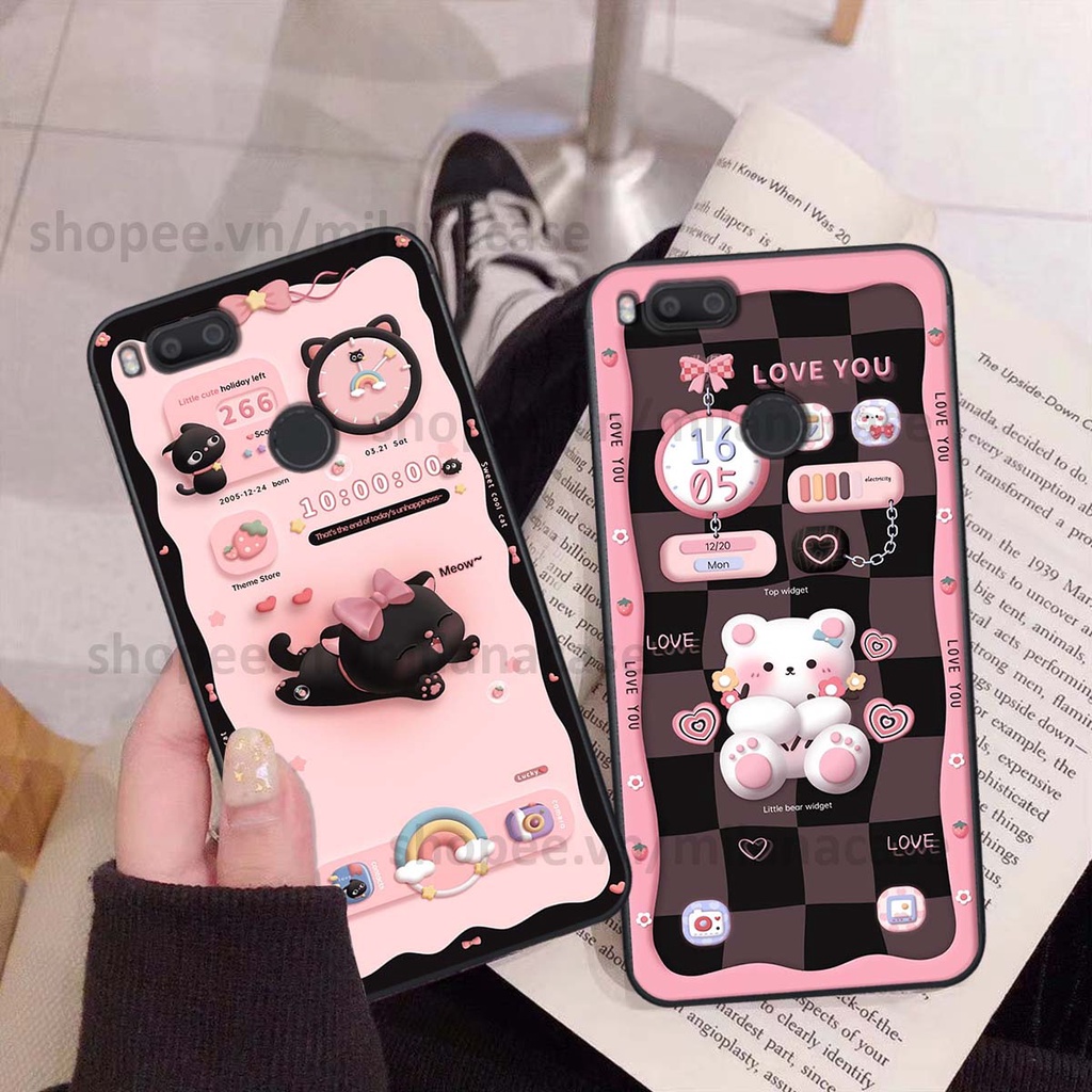 Ốp Xiaomi Mi A1 hình đồng hồ icon gấu mèo cute cực dễ thương ngộ nghĩnh