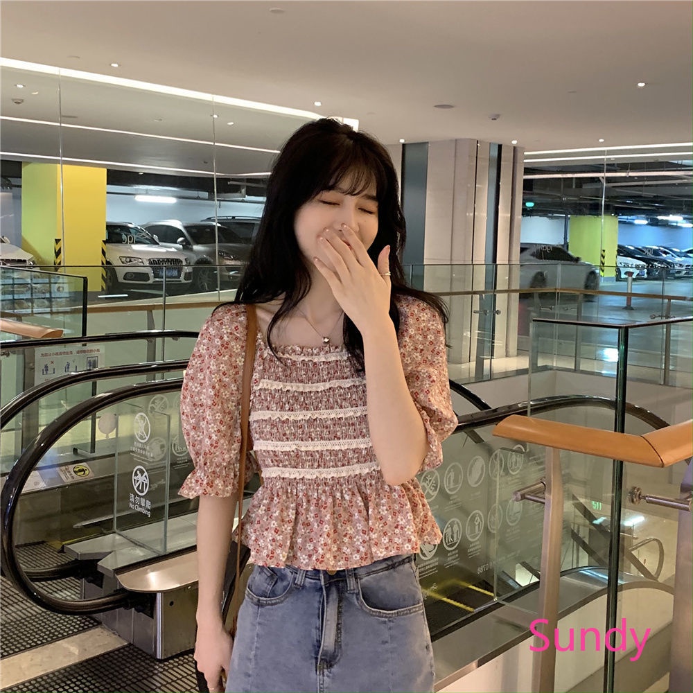 Áo Sơ Mi Hoa Xếp Ly Phối Ren Xinh Xắn Thời Trang Phương Tây Cho Nữ