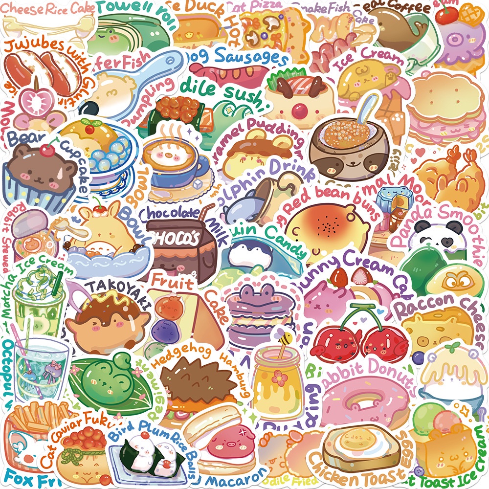 Set 10 miếng dán Sticker trang trí họa tiết Đồ ăn siêu đáng yêu