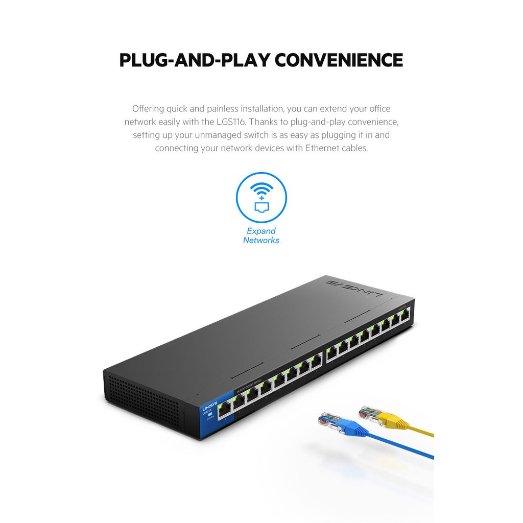 Thiết Bị Chia Mạng Linksys Switch LGS116-AP Unmanaged 16-Port Business Gigabit