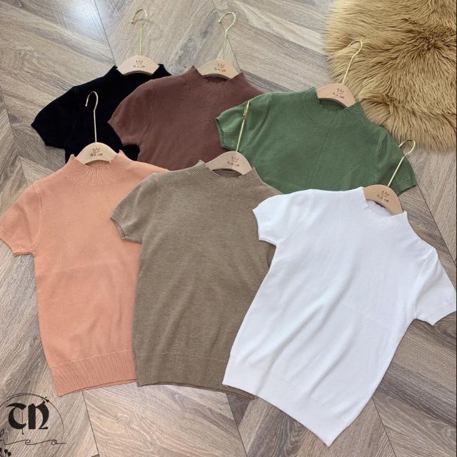 Áo len trơn ngắn tay cổ 3p hàng QC