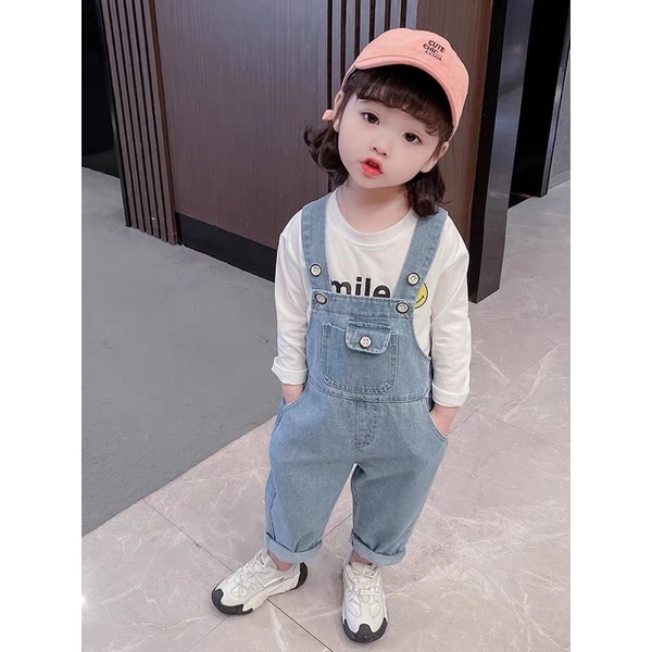 Set yếm jeans dài kèm áo thun cho bé trai/ bé gái