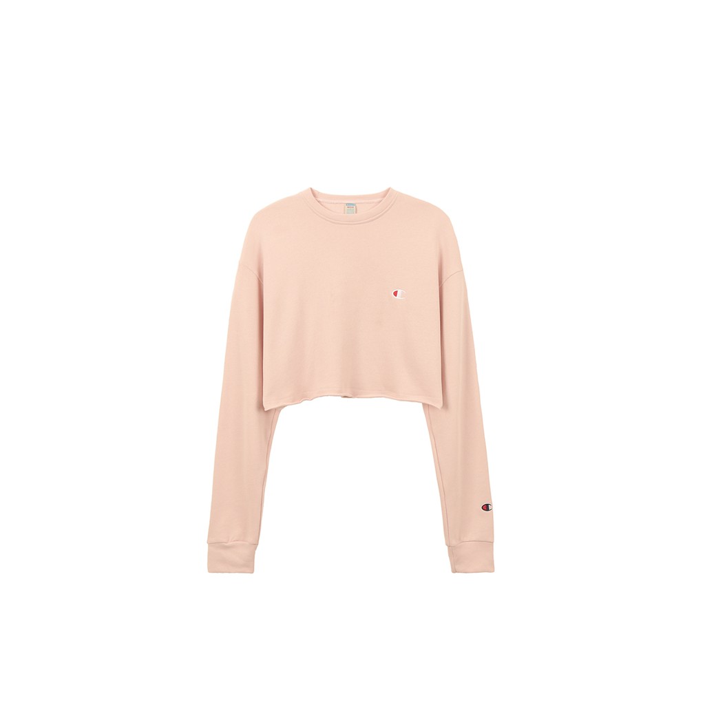 Áo Croptop Tay Dài Nữ Thêu Chữ Champion Form Đẹp-Đường Thêu Tỉ Mỉ-Chất Vải Nỉ Da Cá Thoải Mái-Màu Hồng Nhạt Dễ Phối Đồ