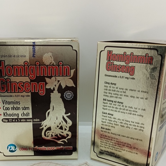 Homiginmin ginseng Phúc Vinh  bổ sung vitamin và khoáng chất - Hộp 12 vỉ x 5 viên