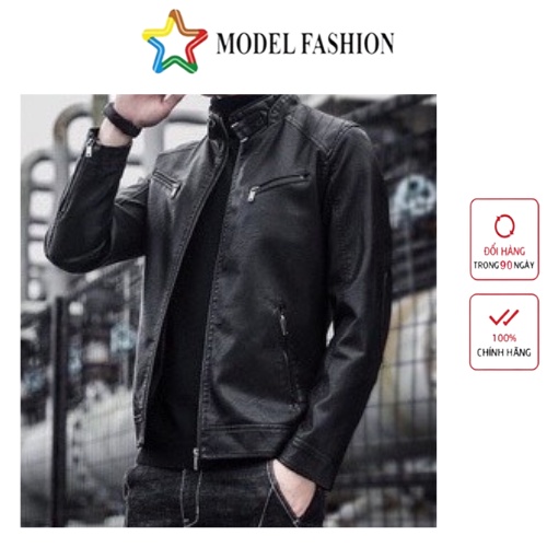 Áo Khoác Da Nam Lót Dù Khóa Túi Kéo Cao Cấp Model Fashion