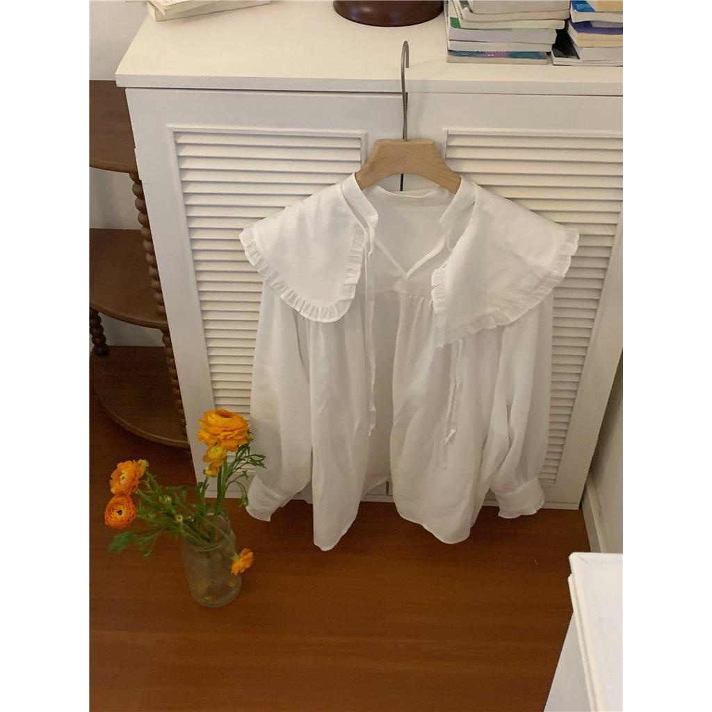 Áo Sơ Mi Trơn Dài Tay Dáng Rộng Cổ Tháo Rời Được Hai Cách Mang Thời Trang Sành Điệu 60971