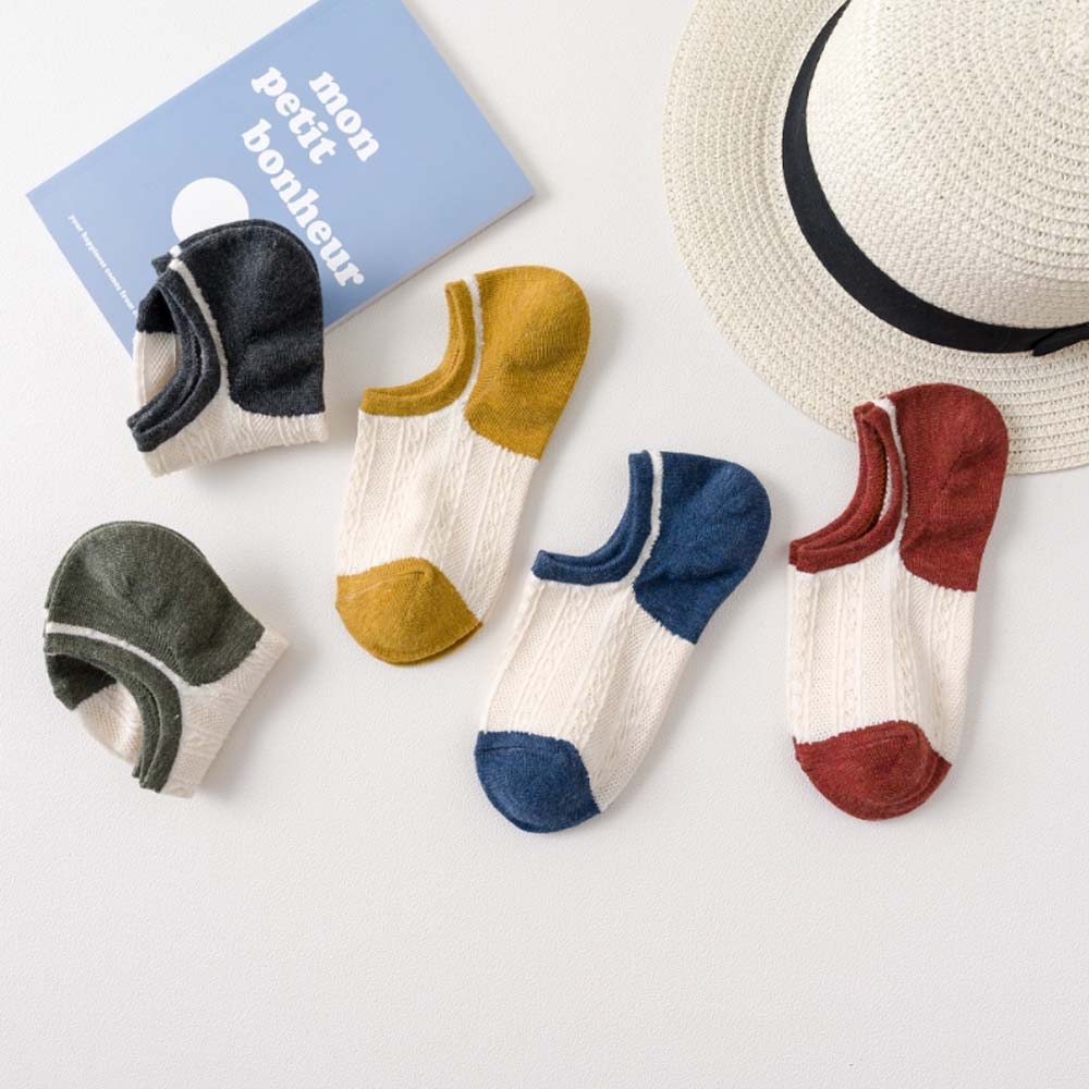 Vớ Cotton Cổ Thấp Kẻ Sọc Nhiều Màu Thoáng Khí Cho Nữ