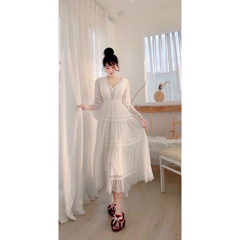Váy ngủ công chúa tay lỡ loe lưới cao cấp quảng châu 2