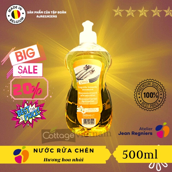 (Mẫu 2021) Nước rủa bát Vaissele Siêu đậm đặc hương hoa Nhài &amp; Cúc 500ml, Nhập khẩu chính hãng từ Châu âu.