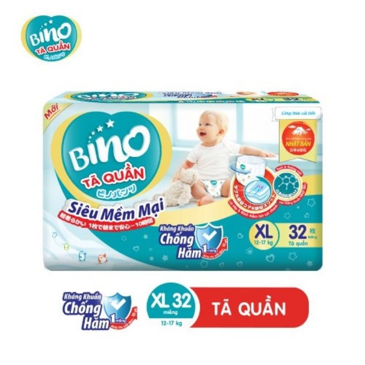 [Mã BMBAU50 giảm 7% đơn 99K] Tã quần Bino XL32 công nghệ Nhật Bản kháng khuẩn (Cho bé từ 12-17kg)