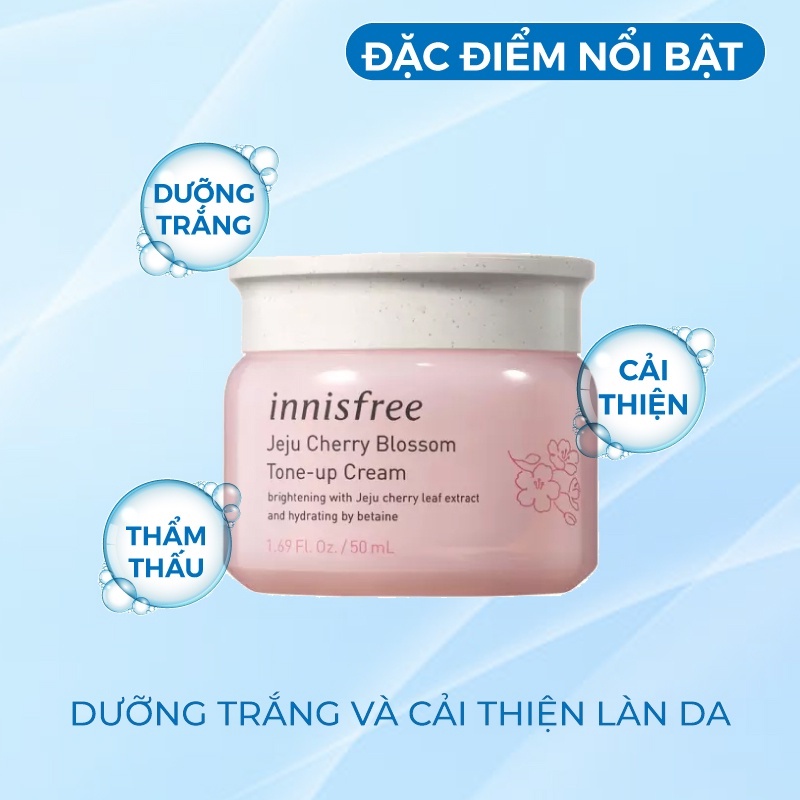 Kem Trắng Da Dưỡng Ẩm Nâng Tone Chiết Xuất Từ Hoa Anh Đào Đảo Jeju Innisfree Cherry Blossom Tone Up Cream Hàn Quốc 50ml