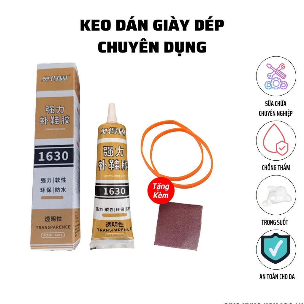 Keo Dán Giày Dép Chuyên Dụng 1630 AODEGU 60 ml Dính Siêu Chắc, Trong Suốt, Không Ố Vàng, An Toàn Cho Da