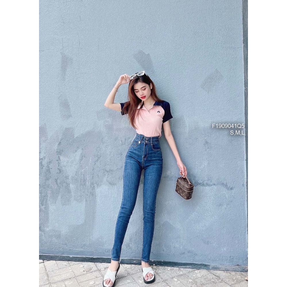 Quần jean dài ôm lưng cao 2 nút tôn dáng!