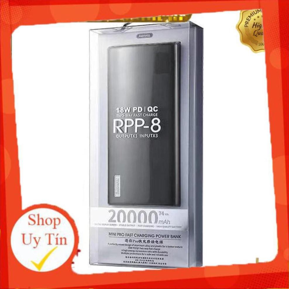 Sạc Dự Phòng Remax RPP-8 20.000 mAh - Sạc Siêu Nhanh 2 cổng QC3.0 - PD18W