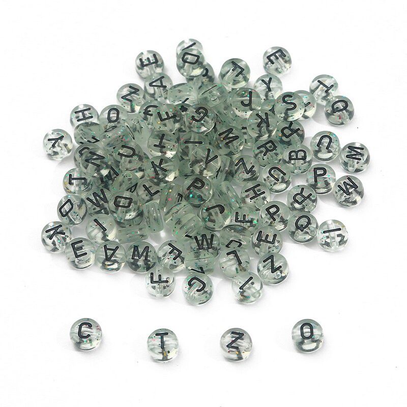 Set 100 Hạt Nhựa 7mm Có In Chữ Làm Trang Sức Thủ Công