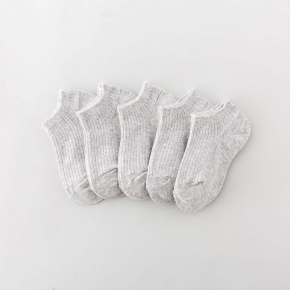 Set 5 Đôi Vớ Cotton Cổ Ngắn Thoáng Khí Màu Đen/Xám/Trắng Cho Bé Từ 1-12 Tuổi