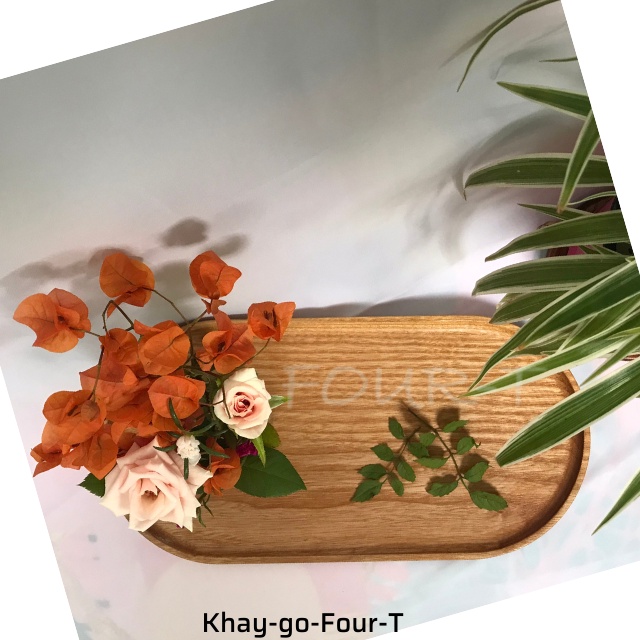 Khay Gỗ Decor Đựng Thức Ăn Thớt Gỗ Trang Trí Nguyên Khối Bầu Dục Đựng Ấm Trà Đẹp Dai Bền, Four-T Shop