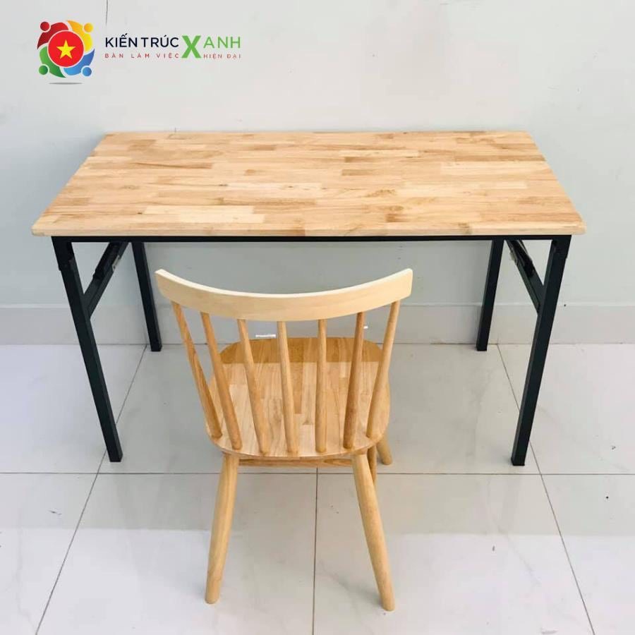 Bàn Chân Sắt Gấp Gọn, Mặt Bàn Gỗ Cao Su Hình Chữ Nhật 60x120cm, Bàn Học, Làm Việc, Bàn Ăn Đa Năng
