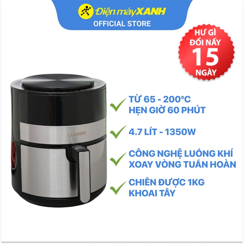 [Mã ELMALL10 giảm 10% đơn 500K] Nồi chiên không dầu Cuckoo CAF-F0410T 4.7 lít Công suất 1350W BH 12 tháng, Chính hãng