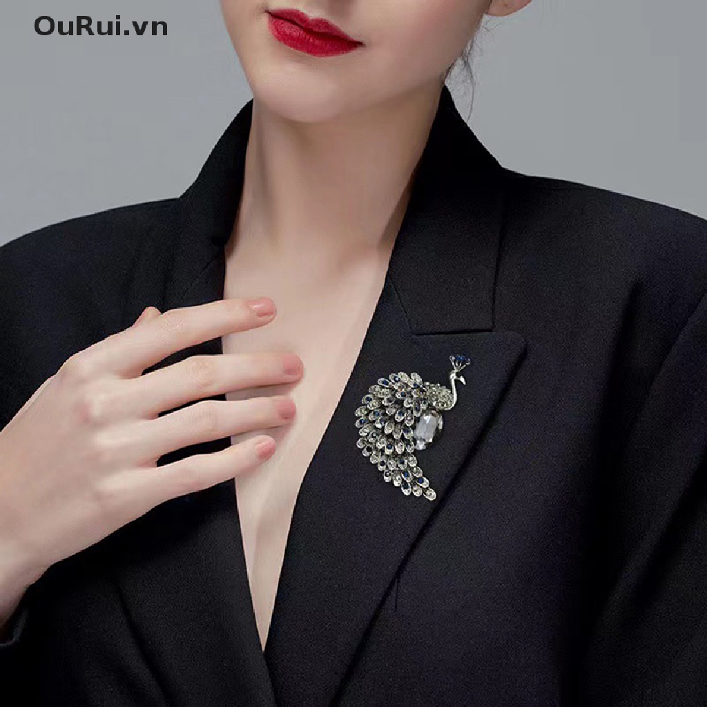 Ghim Cài Áo Hình Chim Công Đính Đá Sang Trọng