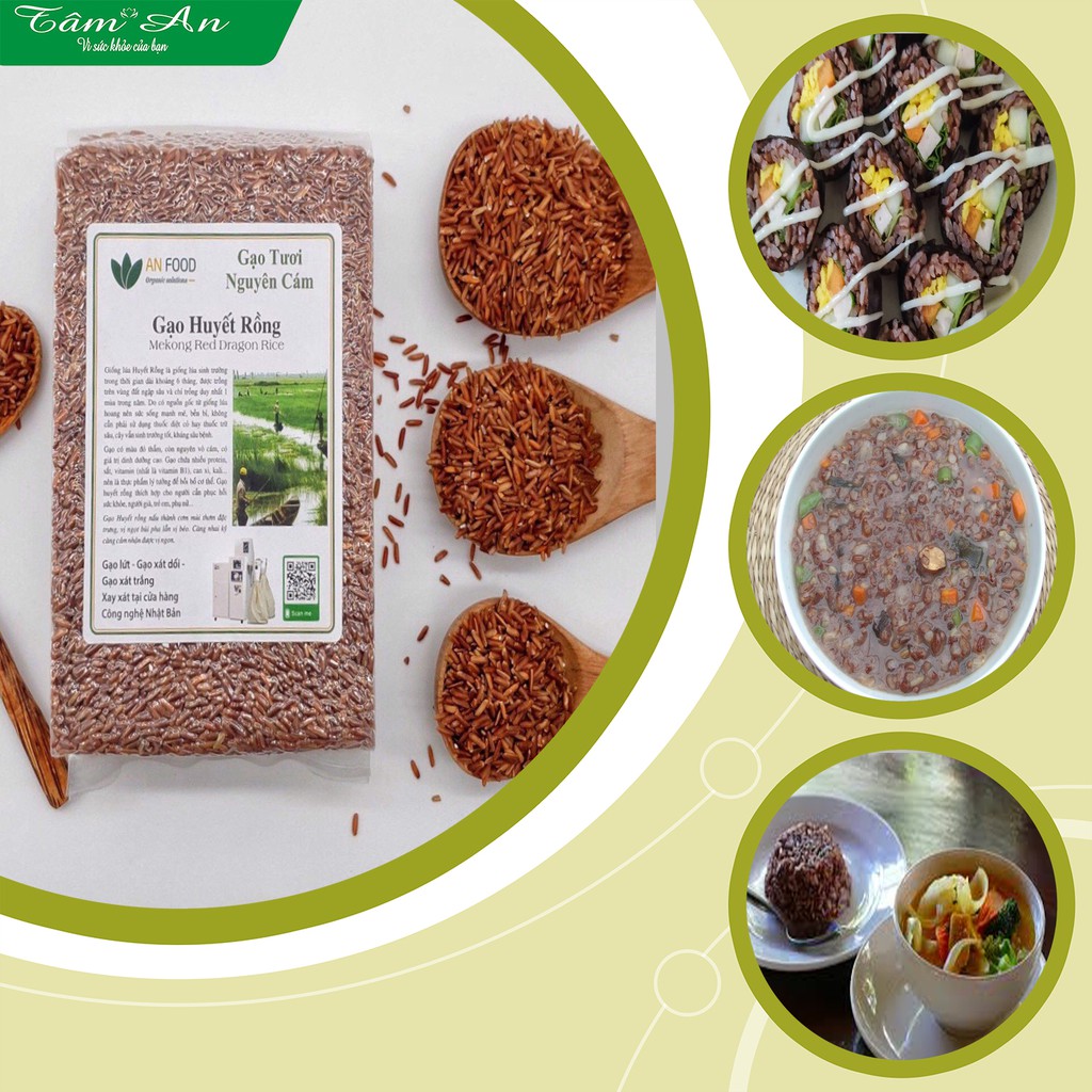 Gạo Huyết Rồng nguyên cám Hữu Cơ 1Kg - Canh tác hữu cơ, không hóa chất, giảm mỡ máu, rất giàu canxi, sắt và bổ dưỡng