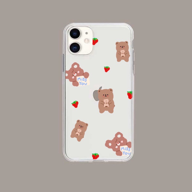 Ốp lưng iphone hình Gấu dâu tây cute viền trong chống ố 5/5s/6/6plus/6s/6splus/7/7plus/8/8plus/x/xs/11/12/pro/max