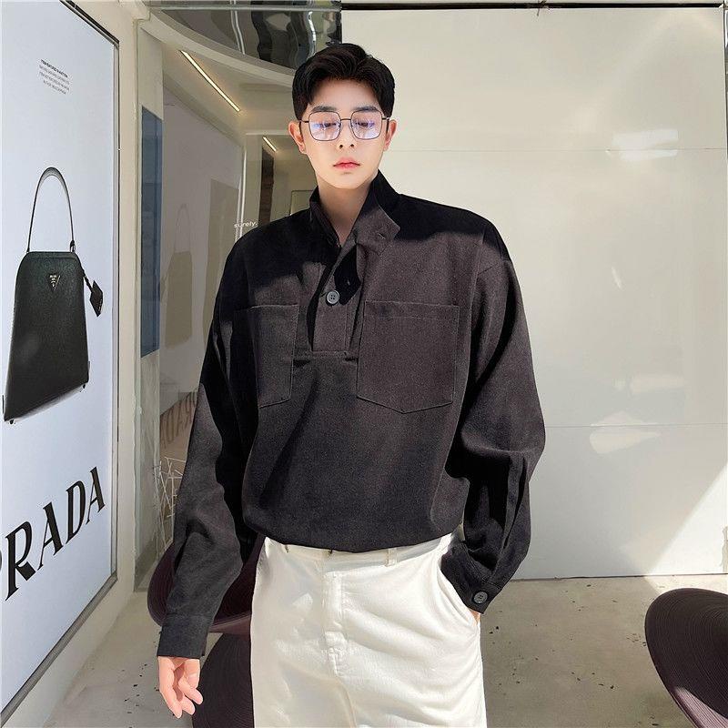 Áo sơ mi tay dài cổ cao thời trang thanh lịch cho nam