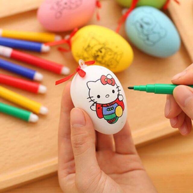 Combo 10 trứng tô màu kèm bút lông cho bé