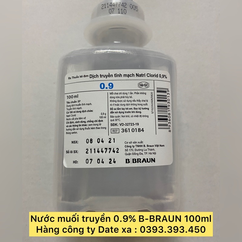 [ HÀNG CÔNG TY] Nước muối truyền tĩnh mạch  0,9% B-BRAUN 100ml