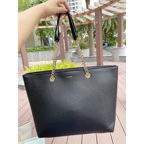 TNS-Túi tote công sở da thật cao cấp zip miệng túi Aldio tote bag-đen classic