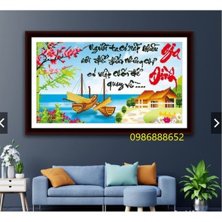 Tranh đá  gia đình VS081-0, tranh thêu chữ thập  gia đình 222945 (61 x 37cm), thêu LV3512 (90x50cm)
