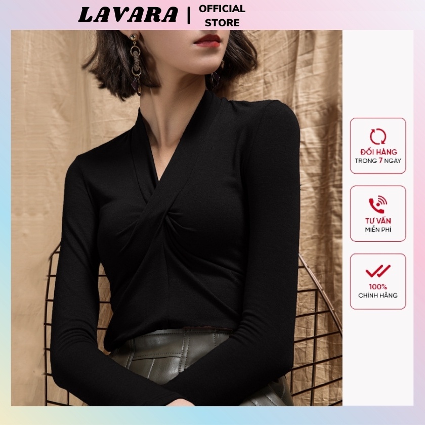 Áo thun nữ dài tay co dãn 4 chiều bigsize cổ xoắn LAVARA ALE04